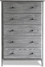 Grain Wood Furniture Greenport 5-Drawer Chest, Solid Wood with Brushed Grey Finish