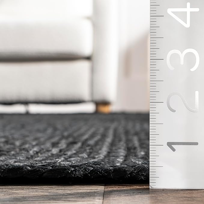 nuLOOM Oval 3x5 Rigo Jute Hand Woven Area Rug, Black, Solid Farmhouse Design, Natural Fiber, For Bedroom, Living Room, Dining Room, Hallway, Office, Kitchen, Entryway