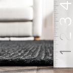 nuLOOM Oval 3x5 Rigo Jute Hand Woven Area Rug, Black, Solid Farmhouse Design, Natural Fiber, For Bedroom, Living Room, Dining Room, Hallway, Office, Kitchen, Entryway