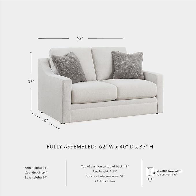 Signature Design by Ashley Maitelynn Contemporary Loveseat with Accent Pillows, Reversible Cushions and Sloped Arms, Light Gray