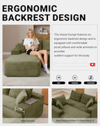 108 Inch Cloud Sectional Couch,Modern Modular Sectional Sofa with Deep Seat,Corduroy Boneless Couches with L-Shape Chaise for Living Room,No Assembly Required (Green, Left Facing Chaise)
