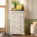 Farmhouse 6 Drawer Dresser, 48" Tall White Dresser with Natural Texture & Metal Handles, Storage Drawer Chest for Bedroom, Living Room, Hallway, Vintage Design (Antique White)