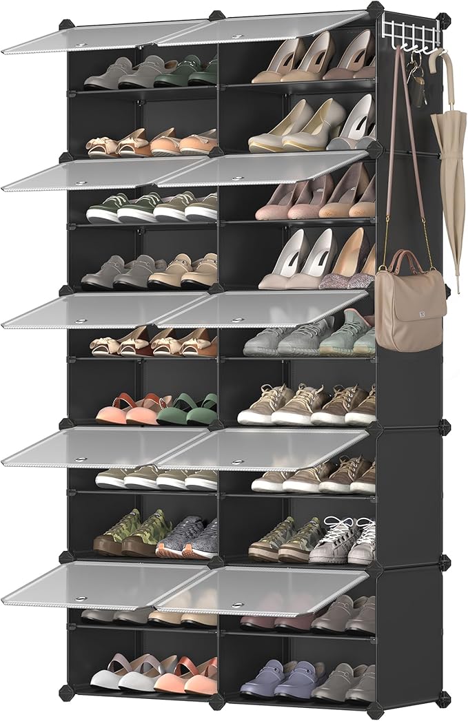 SONGMICS Shoe Rack Organizer, 10-Tier Shoe Storage Cabinet for Closet and Entryway, Holds 40 Pairs of Shoes, Adjustable, Ink Black and Trasparent ULPC035B01