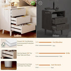 Lulive Wood 3 Drawers Dresser Fluted Night Stand with Charging Station, White Storage Nightstand Modern Side Table, Bedside Table for Bedroom, Entryway White