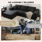 107.5" Cloud Sectional Couch with L-Shape Chaise,Modern Modular Sofa with Deep Seat, Upholstered Couches for Living Room Bedroom Apartments,No Assembly Required, (Black,Left Facing Chaise)