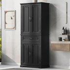 Polibi Bathroom Storage Cabinet with 4 Doors, 3-Tier Door Racks, Storage Drawer, 72" Free-Standing Tall Linen Cabinet for Bathroom, Living Room, Apartment, Black