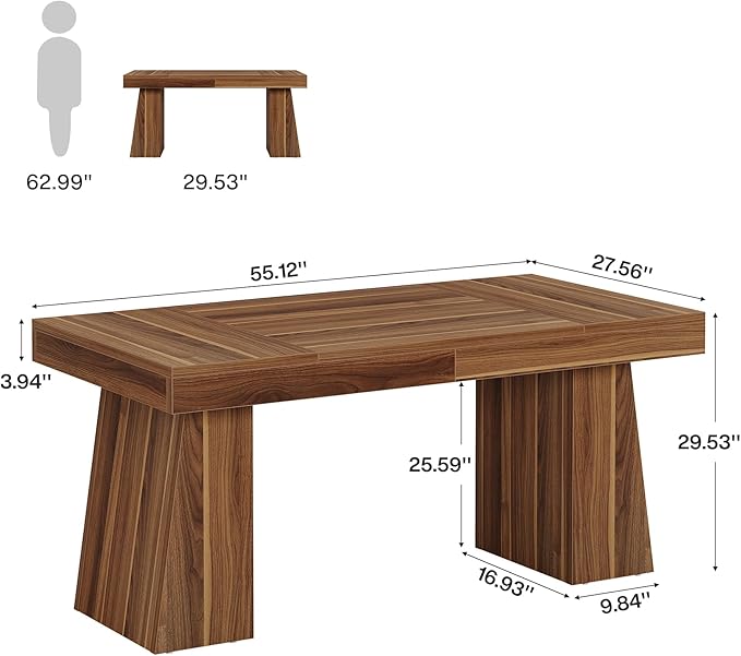 Tribesigns 55" Executive Desk, Wooden Office Desk with Double Pedestal, Modern Simple Computer Writing Table for Home Office, Medium Brown