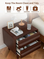 Solid Oak Wood Nightstand, Mid-Century Modern Bedside Table with 2 Drawers, Curved Profile End Table with Storage & Solid Wood Feet for Bedroom, Easy Assembly, Dark Walnut Color (15.7"Dx17.7"Wx21.6"H