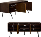 NTC Veil TV Stand with 3 Doors for TVs up to 60’’, Media Console with Vertical Groove Design and Metal Legs, Modern Entertainment Center for Living Room and Bedroom, Effortless Assembly, Dark Walnut