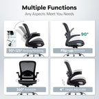 Office Chair Mesh Seat,Ergonomic Mesh Desk Chair with Adjustable Lumbar Support,Computer Chair with Flip-up Armrests, Rolling Executive Chairs, Home Office Chair(Black)
