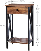 VECELO Modern Versatile Nightstands X-Design Side End Table with Storage Basket Night Stand Storage Shelf for Living Room Bedroom