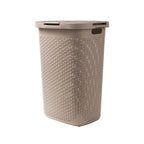 Mind Reader Slim Laundry Hamper with Lid, 60L Clothes Basket, Premium Wicker Design, Plastic, Tan