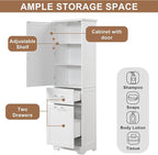 Tall Bathroom Storage Cabinet, Freestanding Storage Cabinet with 1 Door, 2 Different Size Drawers for Bathroom Living Room (White)