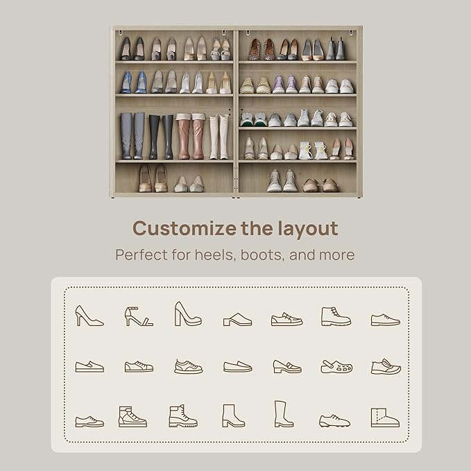 SICOTAS Rattan Shoe Storage Cabinet - Modular Shoe Cabinets with Door Tall Large Shoe Cabinet Storage for Entryway - 65.6" Wide Modular Cabinet for Hallway, Living Room