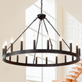 Black Wagon Wheel Chandelier 40 inch,20-Light Farmhouse Wagon Wheel Chandeliers Round Industrial Ceiling Light fixtures for Outdoor Porch high Ceilings Living Dining Room Foyer Entryway