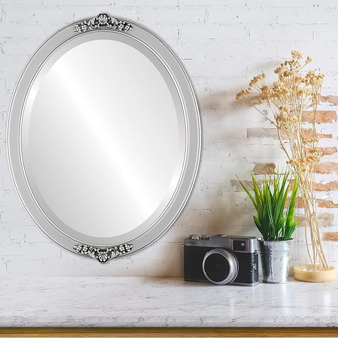 OVALCREST Oval Beveled Wall Mirror for Home Decor - Athena Style - Silver Spray - 18" x 14" Outside Dimensions