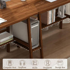 2-Person Writing Desk with Bookshelf - 110" Wooden Extra Long Home Office Work Table, Double Study Computer Workstation with Storage Shelves in White, 110" W x 24" D