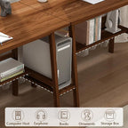 2-Person Writing Desk with Bookshelf - 79" Wooden Extra Long Home Office Work Table, Double Study Computer Workstation with Storage Shelves in White, 79" W x 24" D