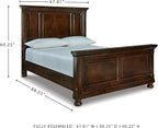 Signature Design by Ashley Porter Traditional Queen Panel Bed, Hand-Finished, Foundation or Box Spring Needed, Wood, 67.81" W x 88.25" D x 60.25" H, Dark Brown