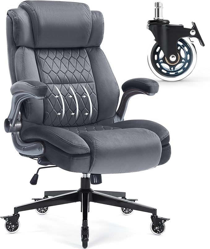 Large High Back Office Chair with Flip Arms- Executive Desk Chair with Locking Wheels, Adjustable Lumbar Support, Ergonomic Breathable Fabric Computer Chair Prevents Cats Scratching