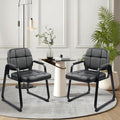 CLATINA Waiting Room Chairs with Padded Arms Leather Guest Chair no Wheels for Office Reception and Conference Desk with Sled Base Black, 2PK