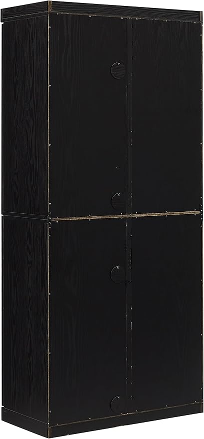 Crosley Furniture Essen Glass Door China Hutch Kitchen Pantry Storage Cabinet with Doors and Shelves, Black