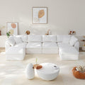 138" Boneless Cloud Couch Modular Sectional Sofa with Deep Seat for Living Room, L Shape Couch with Ottoman, Snowflake Cloth and 40D Memory Sponge，2 Throw Pillows (White, 4 Seater+2 Ottoman)
