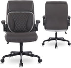 Youhauchair Executive Office Chair, Ergonomic PU Leather Computer Desk Chair with Lumbar Support, Flip-up Armrests and Adjustable Height, for Home Office, Brown