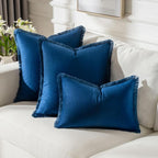 FUTEI Navy Blue Velvet Decorative Throw Pillow Covers 20x20 Set of 2,Soft Cozy Edge with Tassels Cushion Case,Boho Modern Home Decor for Couch Bed Living Room
