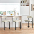 Beige Modern Bar Stools Set of 3, 24 Inch Faux Leather Counter Stools with Curved Backrest, Counter Height Bar Stool for Kitchen Island