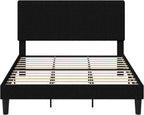 Allewie King Size Upholstered Bed Frame with Vertical Channel Tufted Headboard, Soft Corduroy Fabric Platform Bed, Strong Wooden Slats Support, Easy Assembly, No Box Spring Needed, Black