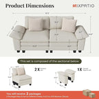 87" Cloud Modular Sectional Loveseat, 2-Seater w/Deep Seat & Removable Arms, Plush Chenille for Small Living Room & Apartment - Beige