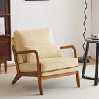 Karl home Mid-Century Modern Accent Chair, Living Room Chairs with Pillow Corduroy Upholstered Lounge Armchair with Solid Wood Frame & Soft Cushion for Bedroom, Reading Room, Beige & Yellow