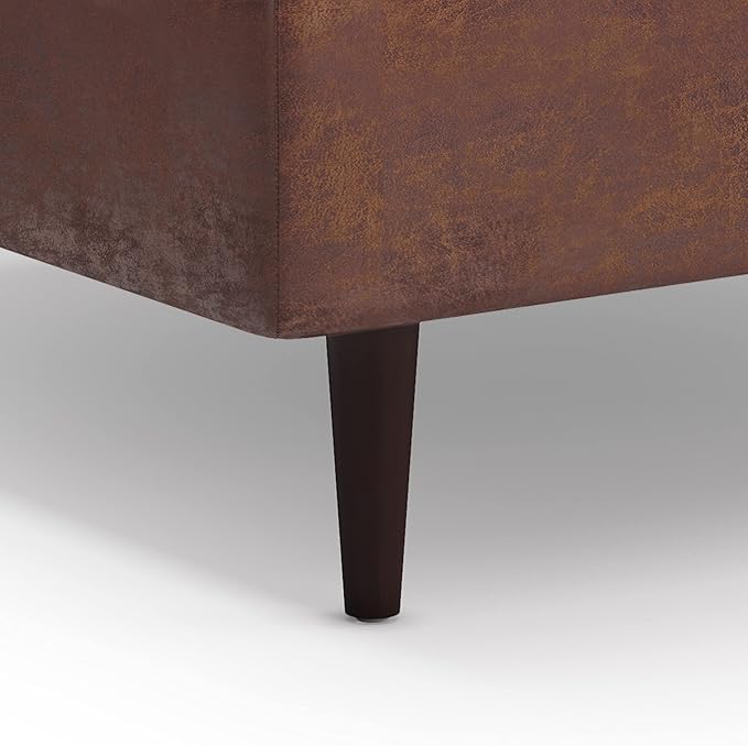 SIMPLIHOME Shay 38 inch Wide Mid Century Modern Large Square Coffee Table Storage Ottoman in Distressed Saddle Brown Vegan Faux Leather, Assembled, For the Living Room, Entryway and Family Room