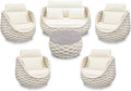 Sunroom Furniture Sets: 6 Pieces Aluminum Woven Rope Patio Conversation Sofa Set Cushioned - Modern Outdoor Couch Set No Assembly - Armchair Set Porch Deck Garden Poolside Gazebo Hotel - Beige