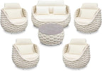Sunroom Furniture Sets: 6 Pieces Aluminum Woven Rope Patio Conversation Sofa Set Cushioned - Modern Outdoor Couch Set No Assembly - Armchair Set Porch Deck Garden Poolside Gazebo Hotel - Beige