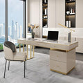 RUNNUP Stone top Computer Desk with 5 Drawers, Rectangular Home Computer Desk Writing Desk, Modern Executive Desk, Without Chairs, Khaki, 47.5" L x 23.5" W x 29.5" H
