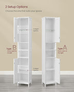 VASAGLE Tall Storage Cabinet with Lights, Slim Freestanding Cabinet with Adjustable Shelves, for Small Spaces, Bathroom, Living Room, Modern, 11.8 Inches Wide, Cloud White UBBC566W02