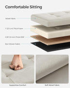 SONGMICS Mazie Collection - Storage Ottoman Bench, Foldable Foot Rest, 15 x 43 x 15 Inches, End of Bed Bench, Storage Chest, Load 660 lb, Living Room, Bedroom, Entryway, Cream White ULSF277W01