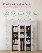 SONGMICS Cube Storage Organizer, Set of 16 Plastic Cubes, Closet Storage Shelves, DIY Plastic Closet Cabinet, Modular Bookcase, Shelving with Doors for Bedroom, Living Room, Black and White ULPC44HS