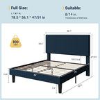 Allewie Full Size Upholstered Bed Frame with Vertical Channel Tufted Headboard, Soft Corduroy Fabric Platform Bed, Strong Wooden Slats Support, Easy Assembly, No Box Spring Needed, Dark Blue