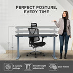 RISE UP dual motor electric standing desk 60x30" black bamboo desktop premium ergonomic adjustable height sit stand up home office computer desk table motorized powered modern furniture small standup