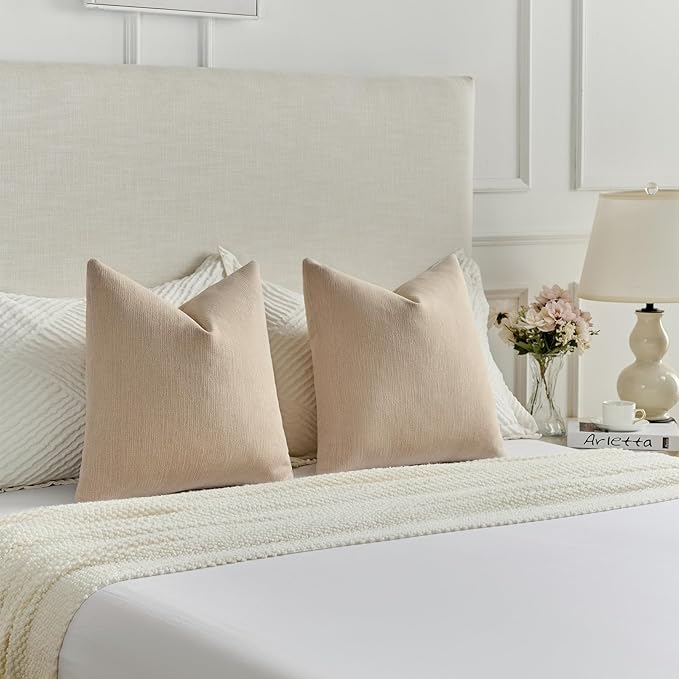 FUTEI Dusky Pink Chenille Decorative Throw Pillow Covers 18x18 Inch Set of 2,Soft Cozy Faux Linen Textured Cushion Case,Farmhouse Home Decor for Couch Living Room