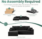 107" Boneless Couches for Living Room, Modular Cloud Sectional Couches L Shaped Sofa with Oversized Chaise Comfy Corduroy Home Sofa (Black, Left Facing Chaise)