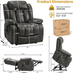 PARKOL Dual Motor Power Lift Recliner Chair for Elderly, 180-Degree Infinite Position Lay Flat Leather Recliner Chairs, with Massage and Heating, USB & Type-C Port and Remote (Sliver Gray, Medium)