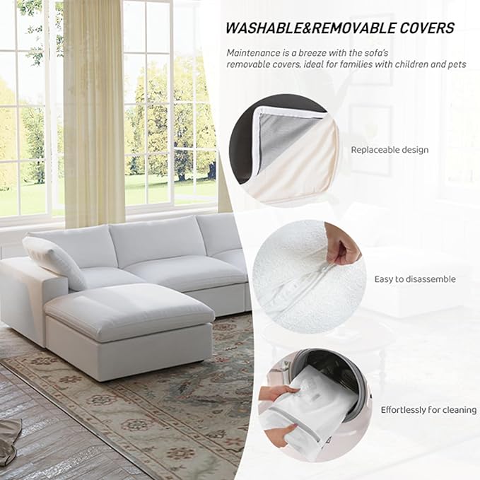Cloud Couch Modular Sectional Sofa with Storage Ottomans,Oversized Down Filled 8 Seater Convertible Sectional Sofas, White Wide Deep Seat Couch for Living Room,Covers Washable&Replaceable