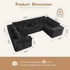 135.4'' U Shaped Sectional Couches for Living Room, Large Boneless Cloud Couch, Modern Modular Sofa Deep Seat Plush Corduroy, No Assembly Required,Plush Corduroy,Black