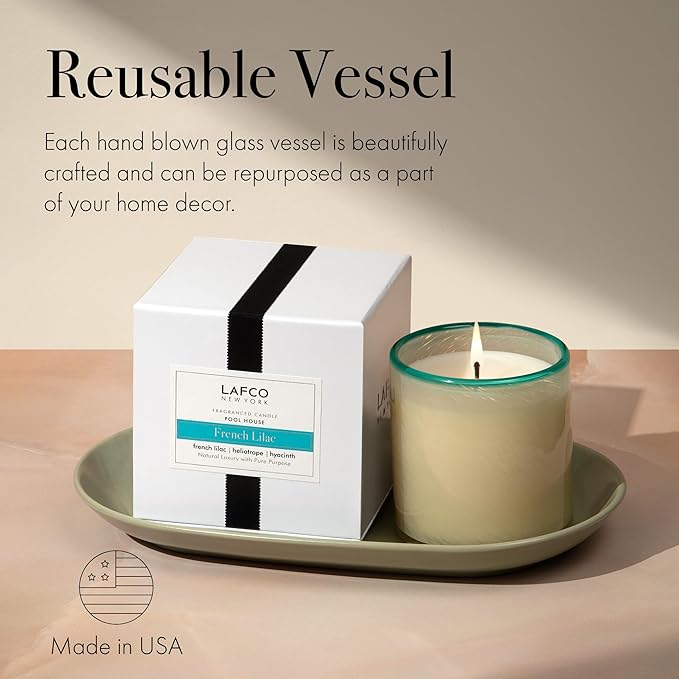 LAFCO New York Signature Candle, French Lilac - 15.5 oz - 90-Hour Burn Time - Reusable, Hand Blown Glass Vessel - Made in The USA