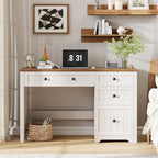Vabches Farmhouse Executive Desk with Drawers, Home Office Desk with Storage Cabinet and File Drawer, Wood Computer Desk with Storage, Rustic Office Desk for Work Study Writing, Brown White
