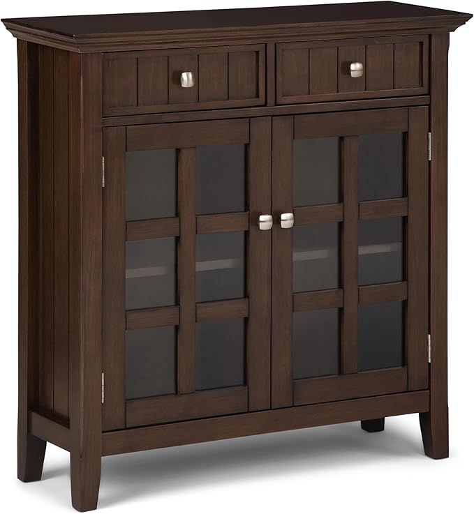 SIMPLIHOME Acadian SOLID WOOD 36 inch Wide Transitional Entryway Storage Cabinet in Natural Aged Brown for the Living Room, Entryway and Family Room
